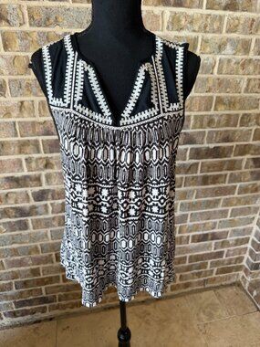 Anthropologie Meadow Rue sleeveless top black and white geometric pattern medium